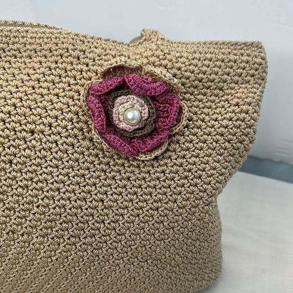The Sak  crochet Tan Tote Bag with Purple Flower Accent - Picture 5 of 9
